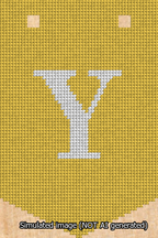 A simulated image of the stitched needlepoint design: Banner 13m Pointed Y White on Yellow. Not A.I. generated.