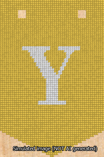 A simulated image of the stitched needlepoint design: Banner 13m Pointed Y White on Yellow. Not A.I. generated.