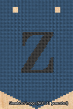 A simulated image of the stitched needlepoint design: Banner 13m Pointed Z Black on Blue. Not A.I. generated.