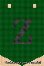 A simulated image of the stitched needlepoint design: Banner 13m Pointed Z Black on Green. Not A.I. generated.