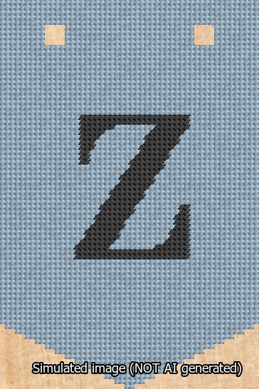 A simulated image of the stitched needlepoint design: Banner 13m Pointed Z Black on Light Blue. Not A.I. generated.