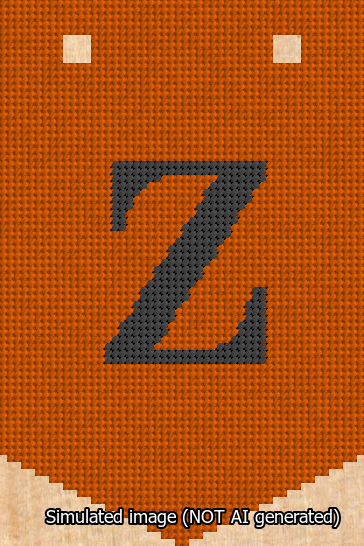 A simulated image of the stitched needlepoint design: Banner 13m Pointed Z Black on Orange. Not A.I. generated.