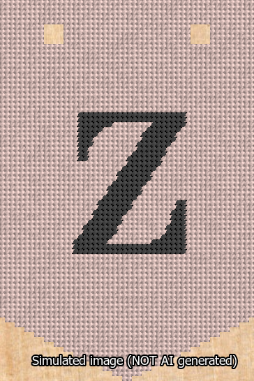 A simulated image of the stitched needlepoint design: Banner 13m Pointed Z Black on Pink. Not A.I. generated.