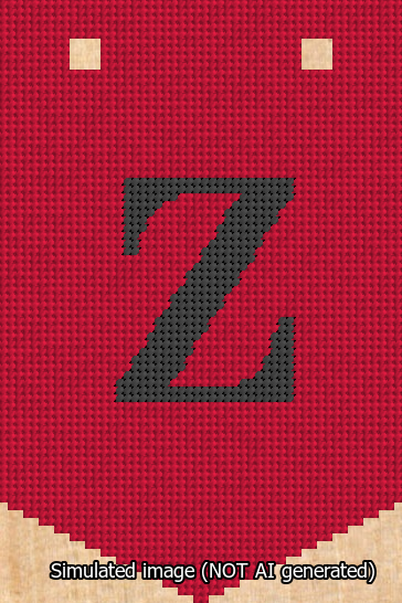 A simulated image of the stitched needlepoint design: Banner 13m Pointed Z Black on Red. Not A.I. generated.