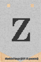A simulated image of the stitched needlepoint design: Banner 13m Pointed Z Black on White. Not A.I. generated.