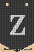 A simulated image of the stitched needlepoint design: Banner 13m Pointed Z White on Black. Not A.I. generated.