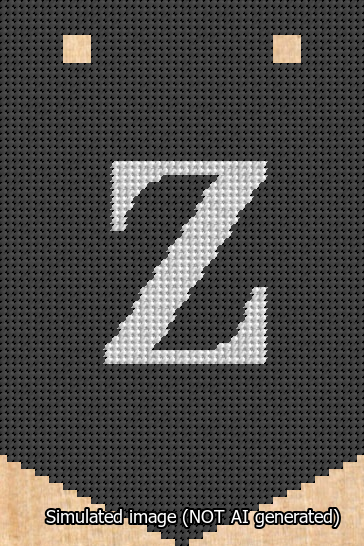 A simulated image of the stitched needlepoint design: Banner 13m Pointed Z White on Black. Not A.I. generated.