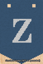 A simulated image of the stitched needlepoint design: Banner 13m Pointed Z White on Blue. Not A.I. generated.