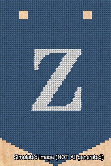 A simulated image of the stitched needlepoint design: Banner 13m Pointed Z White on Blue. Not A.I. generated.