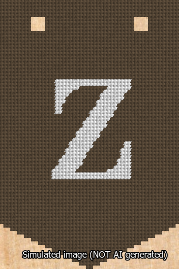 A simulated image of the stitched needlepoint design: Banner 13m Pointed Z White on Brown. Not A.I. generated.