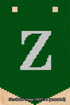 A simulated image of the stitched needlepoint design: Banner 13m Pointed Z White on Green. Not A.I. generated.