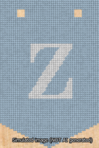 A simulated image of the stitched needlepoint design: Banner 13m Pointed Z White on Light Blue. Not A.I. generated.