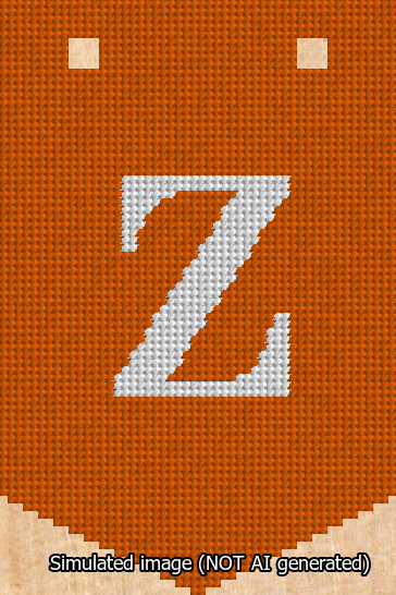 A simulated image of the stitched needlepoint design: Banner 13m Pointed Z White on Orange. Not A.I. generated.