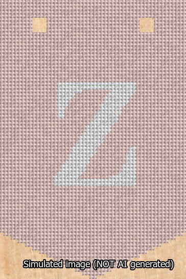 A simulated image of the stitched needlepoint design: Banner 13m Pointed Z White on Pink. Not A.I. generated.