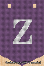A simulated image of the stitched needlepoint design: Banner 13m Pointed Z White on Purple. Not A.I. generated.