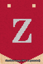 A simulated image of the stitched needlepoint design: Banner 13m Pointed Z White on Red. Not A.I. generated.