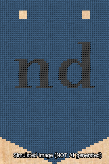 A simulated image of the stitched needlepoint design: Banner 13m Pointed nd Black on Blue. Not A.I. generated.