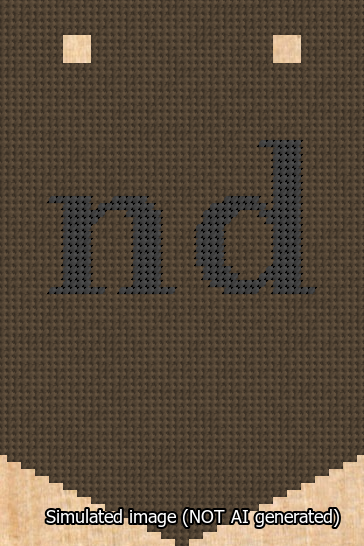A simulated image of the stitched needlepoint design: Banner 13m Pointed nd Black on Brown. Not A.I. generated.