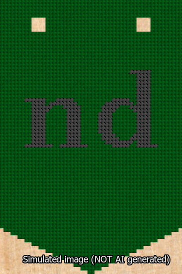 A simulated image of the stitched needlepoint design: Banner 13m Pointed nd Black on Green. Not A.I. generated.
