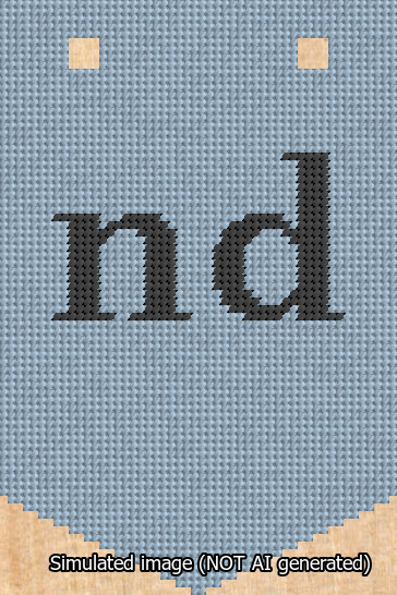 A simulated image of the stitched needlepoint design: Banner 13m Pointed nd Black on Light Blue. Not A.I. generated.