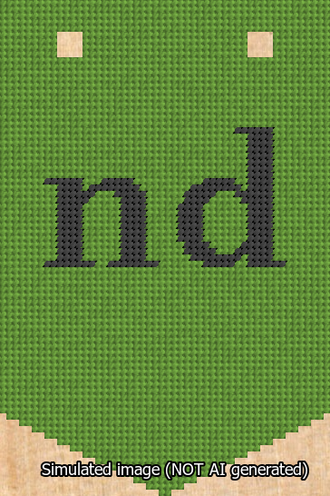 A simulated image of the stitched needlepoint design: Banner 13m Pointed nd Black on Light Green. Not A.I. generated.