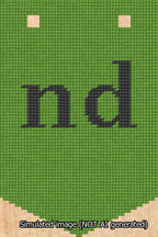 A simulated image of the stitched needlepoint design: Banner 13m Pointed nd Black on Light Green. Not A.I. generated.