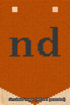 A simulated image of the stitched needlepoint design: Banner 13m Pointed nd Black on Orange. Not A.I. generated.