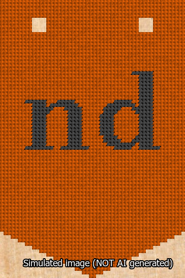 A simulated image of the stitched needlepoint design: Banner 13m Pointed nd Black on Orange. Not A.I. generated.