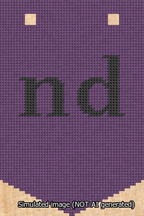A simulated image of the stitched needlepoint design: Banner 13m Pointed nd Black on Purple. Not A.I. generated.