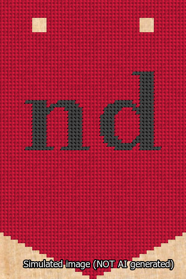 A simulated image of the stitched needlepoint design: Banner 13m Pointed nd Black on Red. Not A.I. generated.