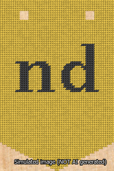 A simulated image of the stitched needlepoint design: Banner 13m Pointed nd Black on Yellow. Not A.I. generated.