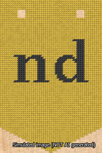 A simulated image of the stitched needlepoint design: Banner 13m Pointed nd Black on Yellow. Not A.I. generated.