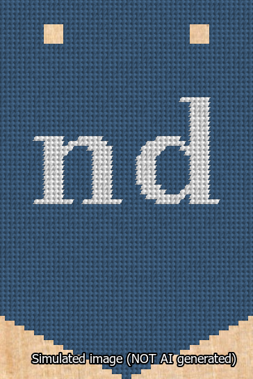 A simulated image of the stitched needlepoint design: Banner 13m Pointed nd White on Blue. Not A.I. generated.