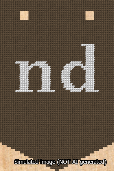 A simulated image of the stitched needlepoint design: Banner 13m Pointed nd White on Brown. Not A.I. generated.