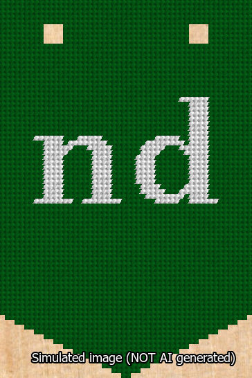 A simulated image of the stitched needlepoint design: Banner 13m Pointed nd White on Green. Not A.I. generated.