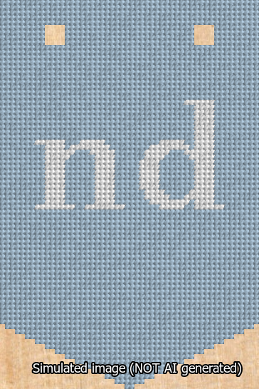A simulated image of the stitched needlepoint design: Banner 13m Pointed nd White on Light Blue. Not A.I. generated.