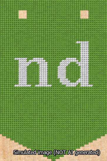 A simulated image of the stitched needlepoint design: Banner 13m Pointed nd White on Light Green. Not A.I. generated.