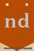 A simulated image of the stitched needlepoint design: Banner 13m Pointed nd White on Orange. Not A.I. generated.