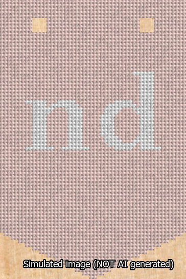 A simulated image of the stitched needlepoint design: Banner 13m Pointed nd White on Pink. Not A.I. generated.