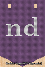 A simulated image of the stitched needlepoint design: Banner 13m Pointed nd White on Purple. Not A.I. generated.