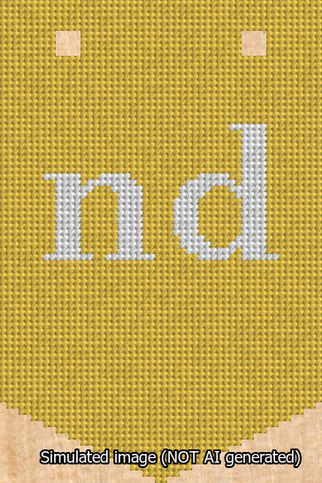 A simulated image of the stitched needlepoint design: Banner 13m Pointed nd White on Yellow. Not A.I. generated.