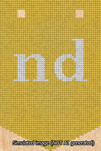 A simulated image of the stitched needlepoint design: Banner 13m Pointed nd White on Yellow. Not A.I. generated.