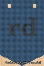 A simulated image of the stitched needlepoint design: Banner 13m Pointed rd Black on Blue. Not A.I. generated.