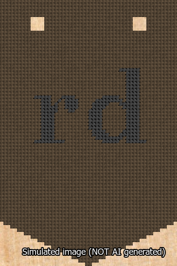 A simulated image of the stitched needlepoint design: Banner 13m Pointed rd Black on Brown. Not A.I. generated.