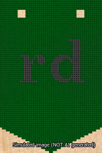 A simulated image of the stitched needlepoint design: Banner 13m Pointed rd Black on Green. Not A.I. generated.