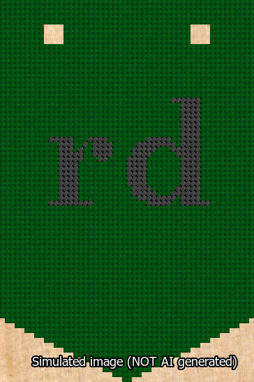 A simulated image of the stitched needlepoint design: Banner 13m Pointed rd Black on Green. Not A.I. generated.