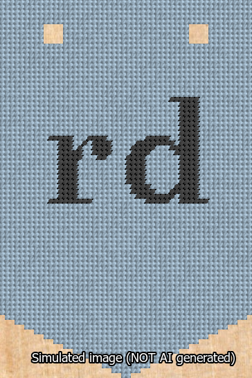 A simulated image of the stitched needlepoint design: Banner 13m Pointed rd Black on Light Blue. Not A.I. generated.