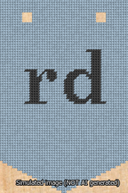 A simulated image of the stitched needlepoint design: Banner 13m Pointed rd Black on Light Blue. Not A.I. generated.