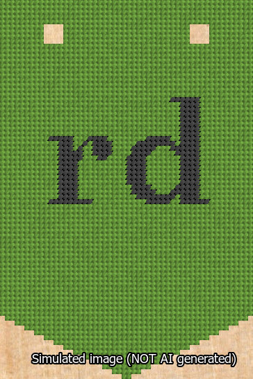 A simulated image of the stitched needlepoint design: Banner 13m Pointed rd Black on Light Green. Not A.I. generated.