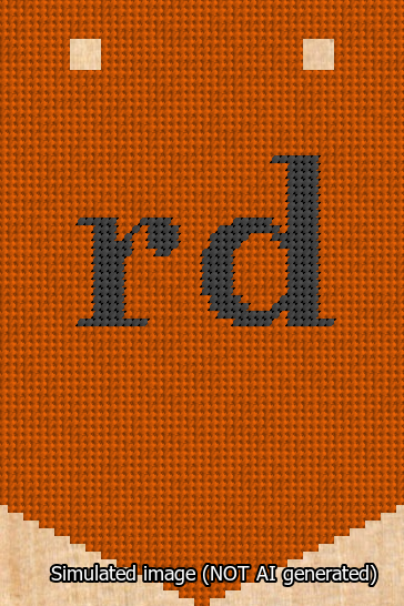 A simulated image of the stitched needlepoint design: Banner 13m Pointed rd Black on Orange. Not A.I. generated.